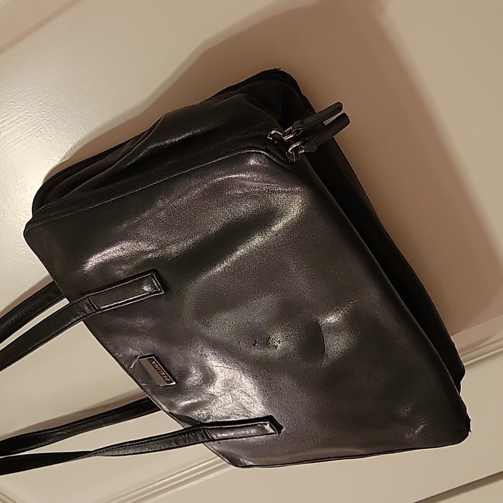 Great Condition Perlina Vintage Black Leather Laptop Bag/Briefcase Tote - Picture 6 of 13